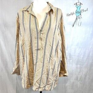 Premise Studio long sleeve woven mustard yellow & black striped top size 1X NWT